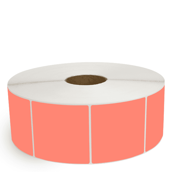 4" x 4" Fluorescent Red - Thermal Transfer Labels - 3" Core / 12" Outer Diameter (No Perf) - Acrylic