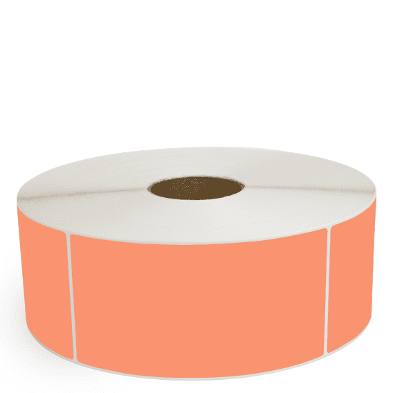 4" x 8" Orange - Thermal Transfer Labels - 3" Core / 12" Outer Diameter (No Perf) - Freezer Grade Adhesive