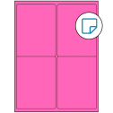 4" x 5" Fluorescent Pink Rectangular Sheet Labels (4-UP) - Removable Adhesive