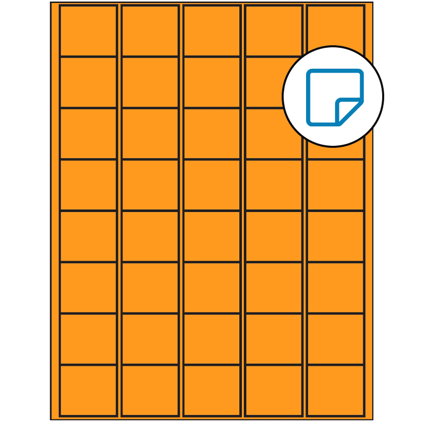 1.5" x 1.35" Fluorescent Orange Rectangular Sheet Labels - Removable Adhesive