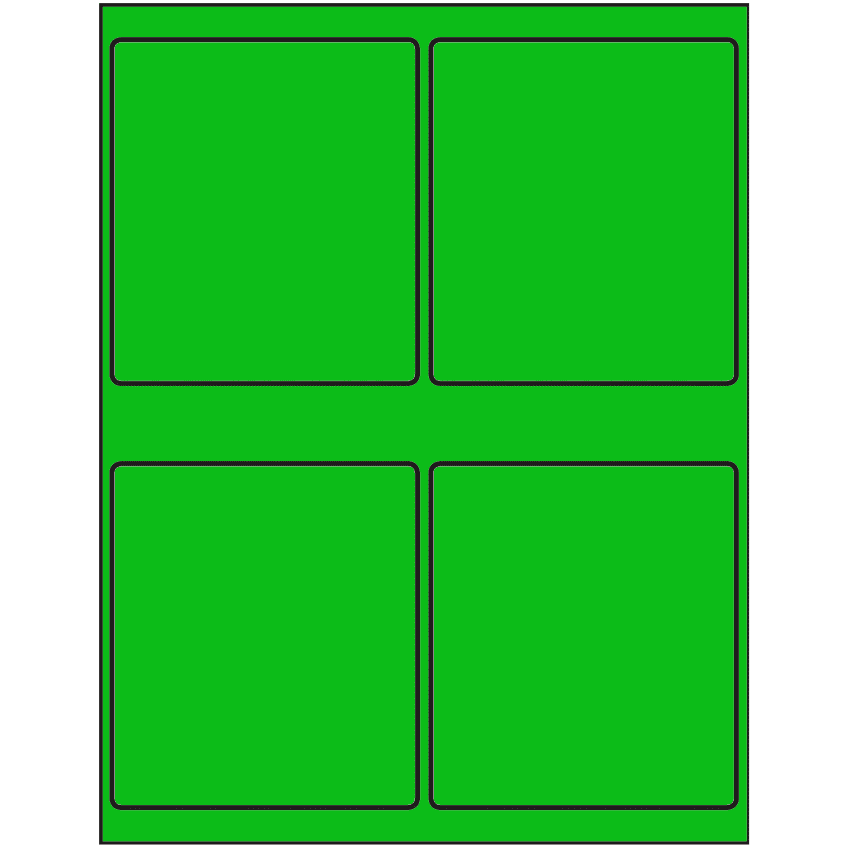 4" x 4.5" Fluorescent Green Rectangular Sheet Labels