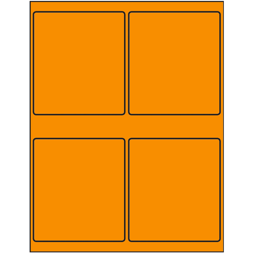 4" x 4.5" Fluorescent Orange Rectangular Sheet Labels