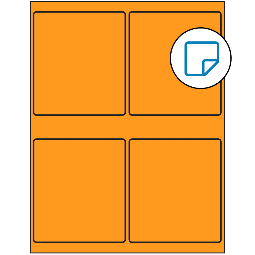 4" x 4.5" Fluorescent Orange Rectangular Sheet Labels - Removable Adhesive