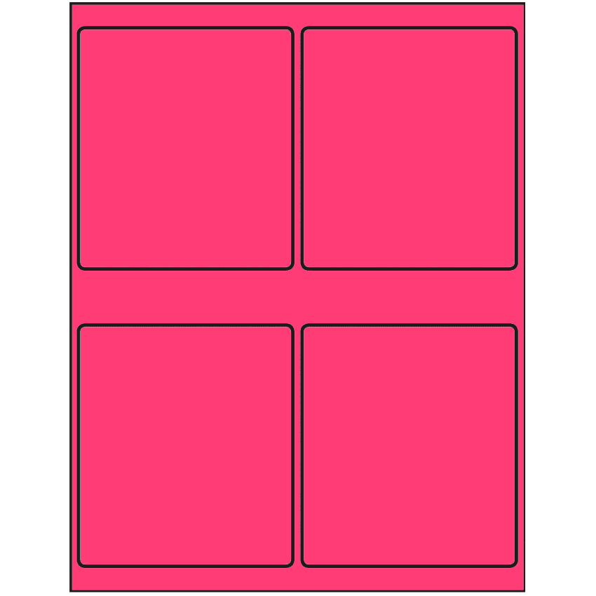 4" x 4.5" Fluorescent Pink Rectangular Sheet Labels