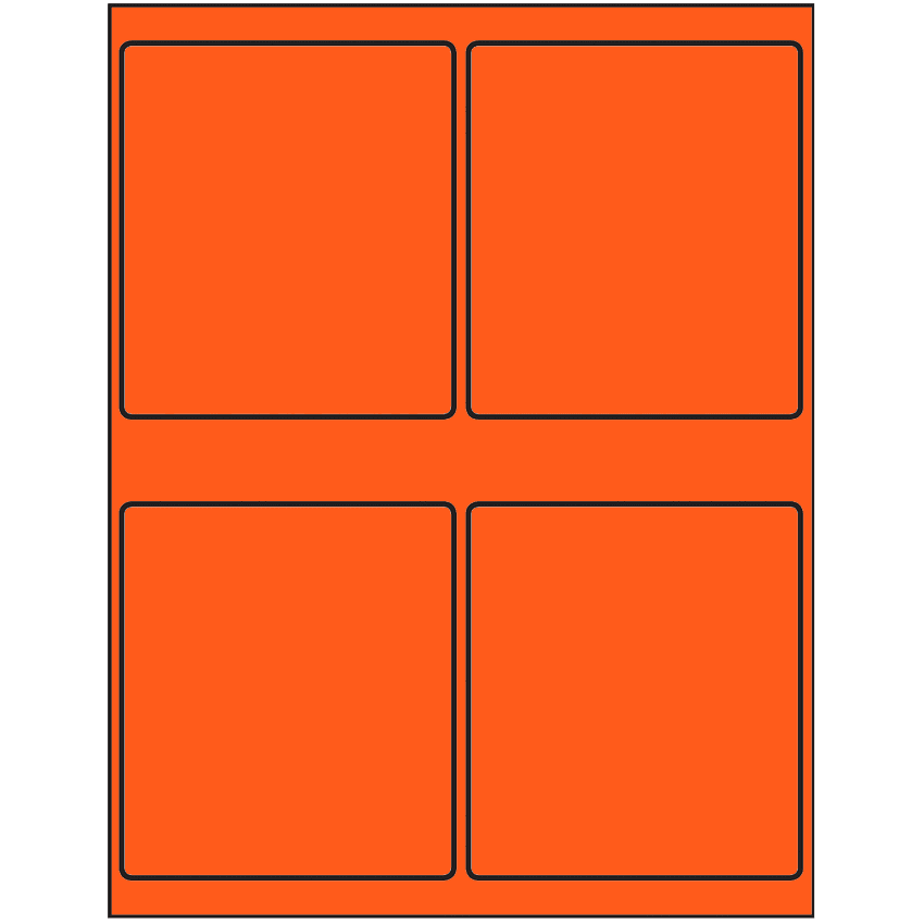 4" x 4.5" Fluorescent Red Rectangular Sheet Labels