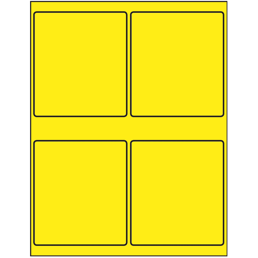 4" x 4.5" Fluorescent Yellow Rectangular Sheet Labels