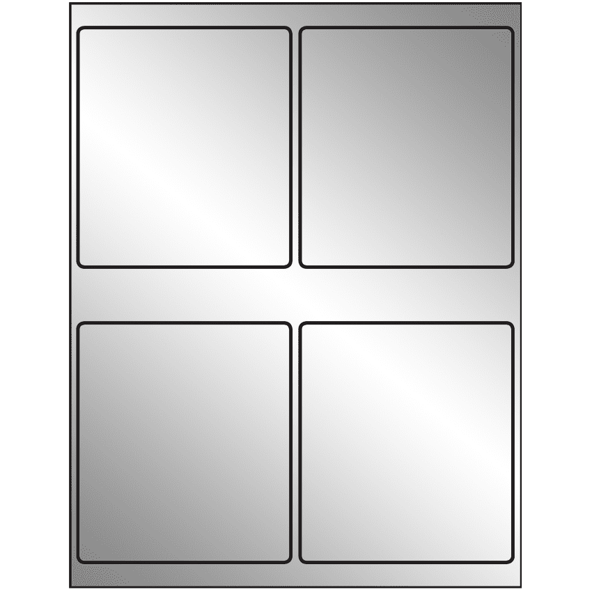 4" x 4.5" Silver Foil Rectangular Sheet Labels