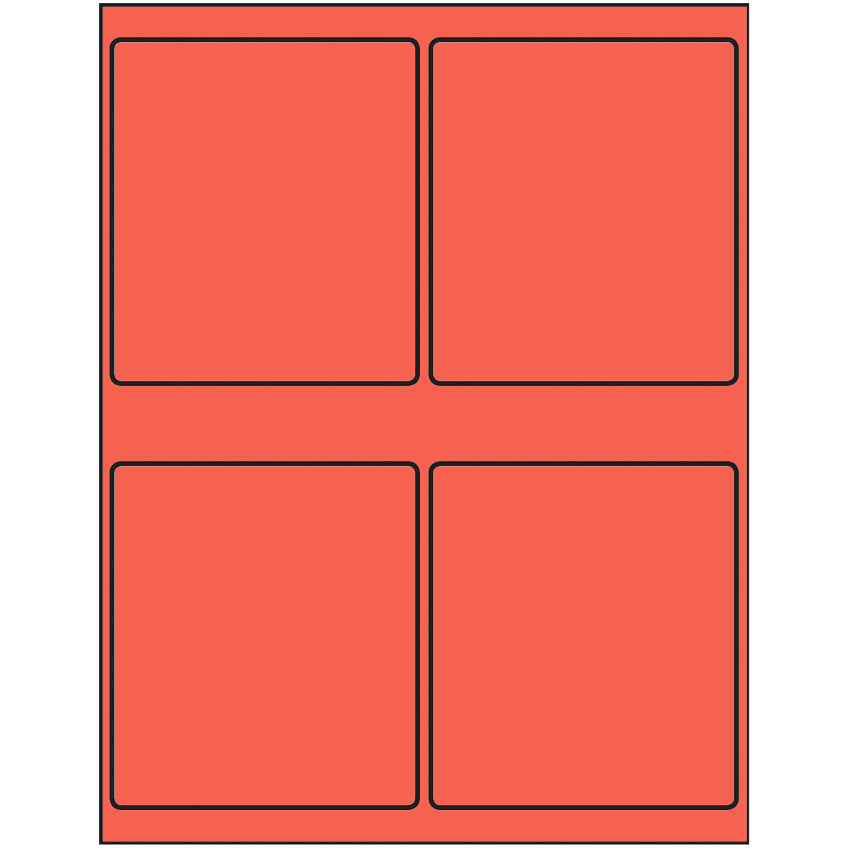 4" x 4.5" Red Rectangular Sheet Labels