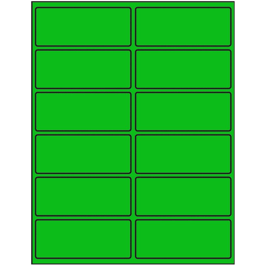 4" x 1.625" Fluorescent Green Rectangular Sheet Labels
