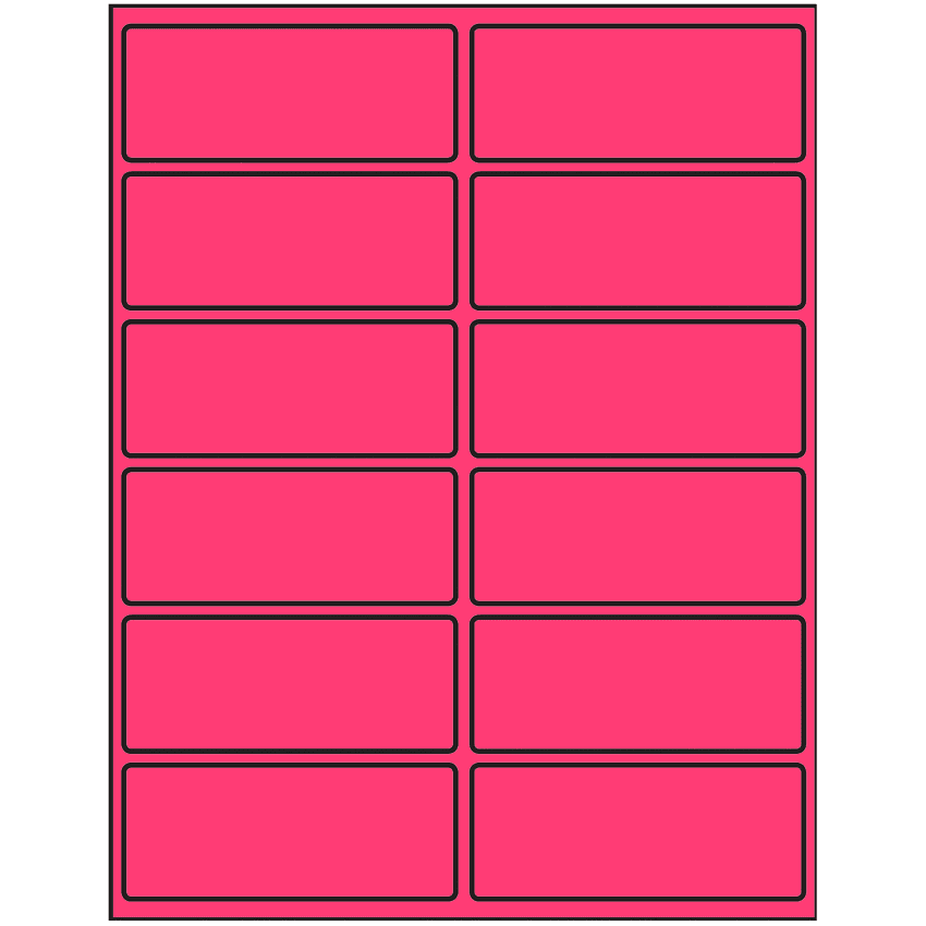 4" x 1.625" Fluorescent Pink Rectangular Sheet Labels