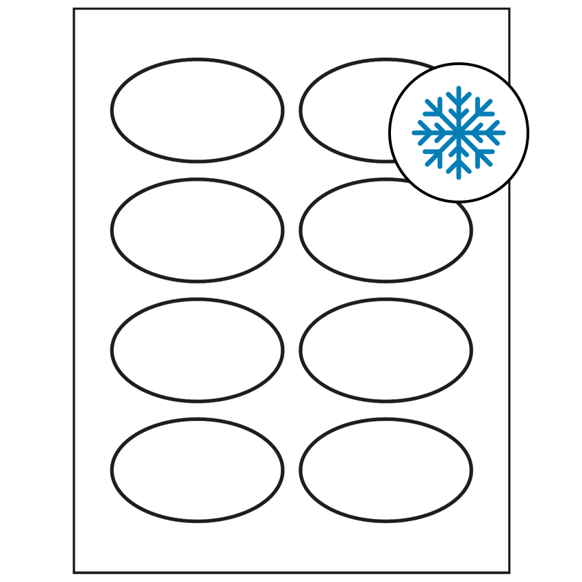3.33" x 2" White Oval Sheet Labels - Freezer Grade Adhesive