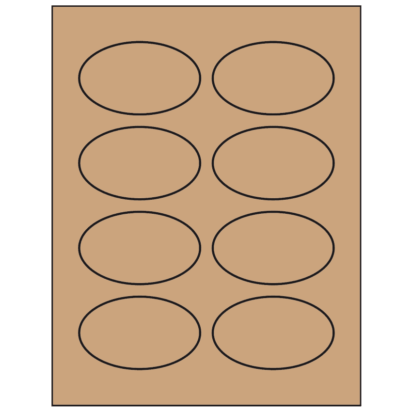 3.33" x 2" Brown Kraft Oval Sheet Labels