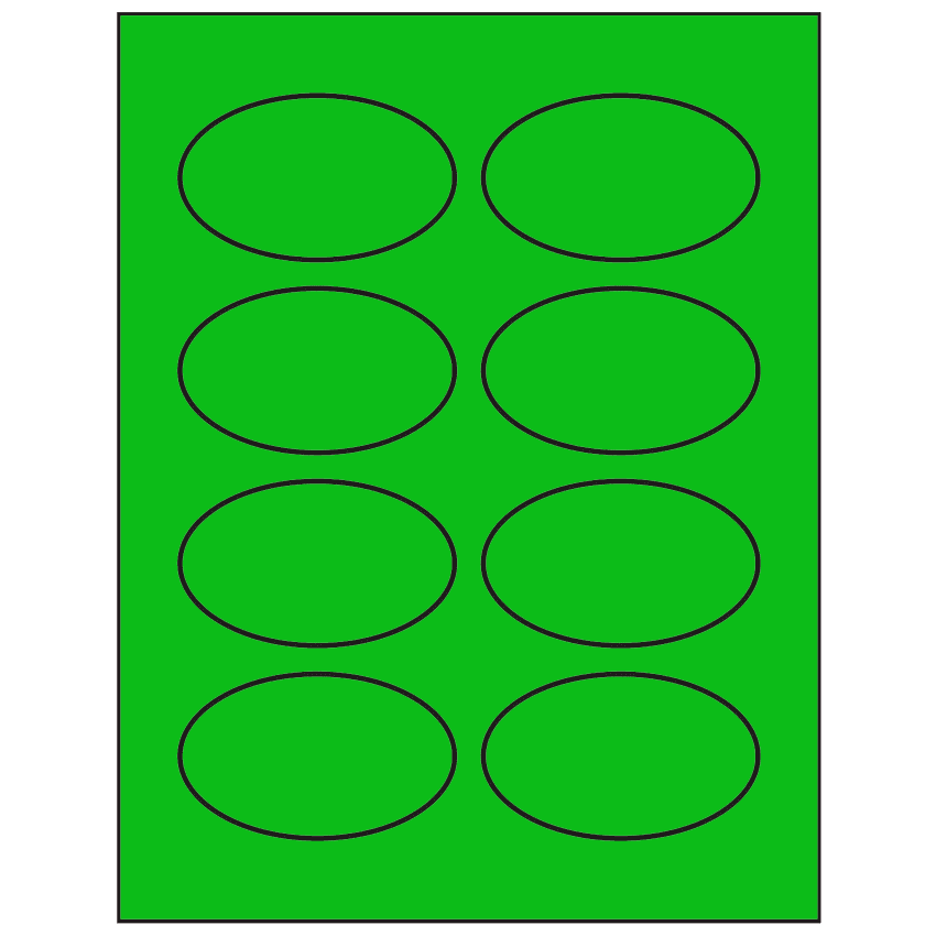 3.33" x 2" Fluorescent Green Oval Sheet Labels