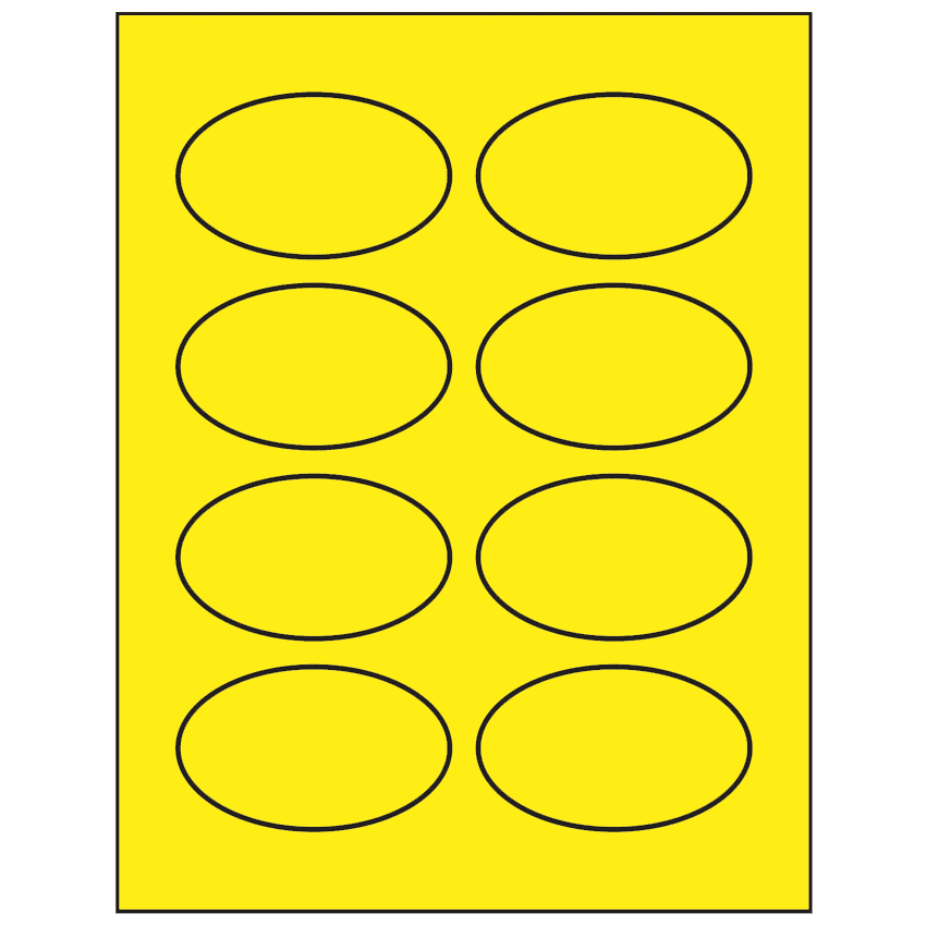 3.33" x 2" Fluorescent Yellow Oval Sheet Labels