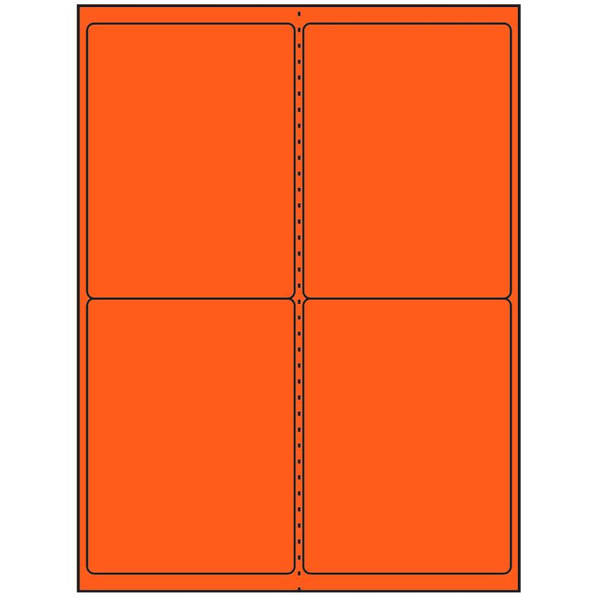 4" x 5" Fluorescent Red Rectangular Sheet Labels