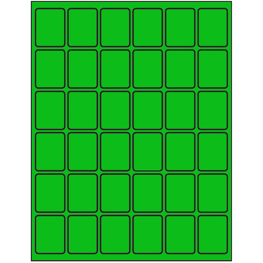 1.25" x 1.625" Fluorescent Green Rectangular Sheet Labels