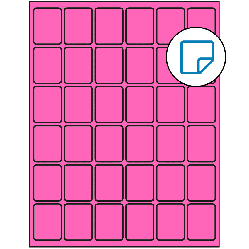 1.25" x 1.625" Fluorescent Pink Rectangular Sheet Labels - Removable Adhesive