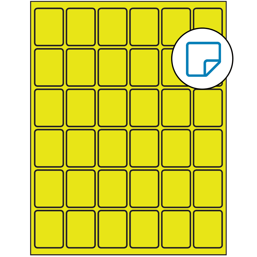 1.25" x 1.625" Fluorescent Yellow Rectangular Sheet Labels - Removable Adhesive
