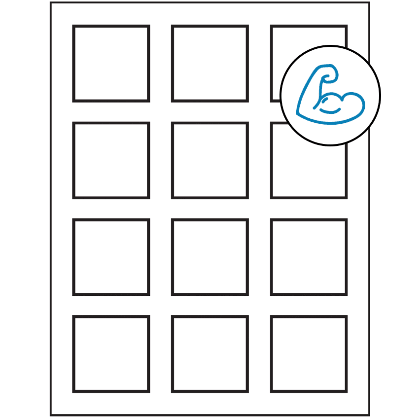 2" x 2" White Square Sheet Labels - Ultra Aggressive Adhesive