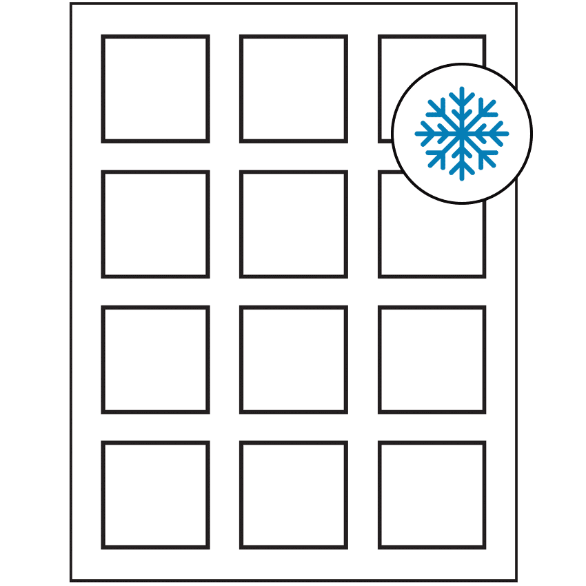 2" x 2" White Square Sheet Labels - Freezer Grade Adhesive