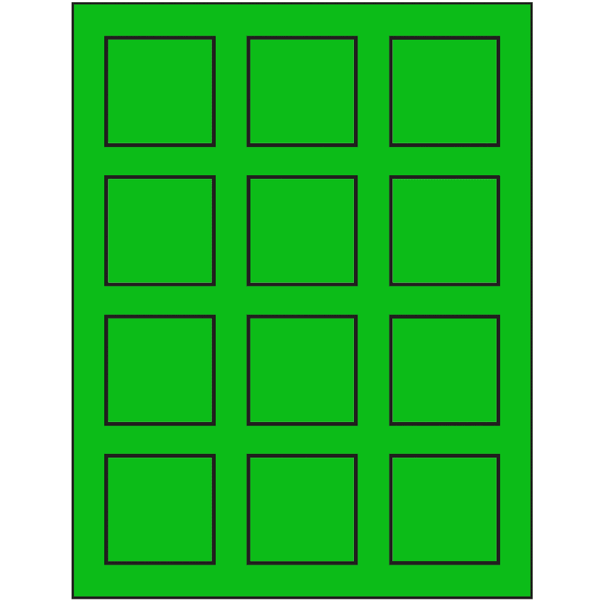2" x 2" Fluorescent Green Square Sheet Labels