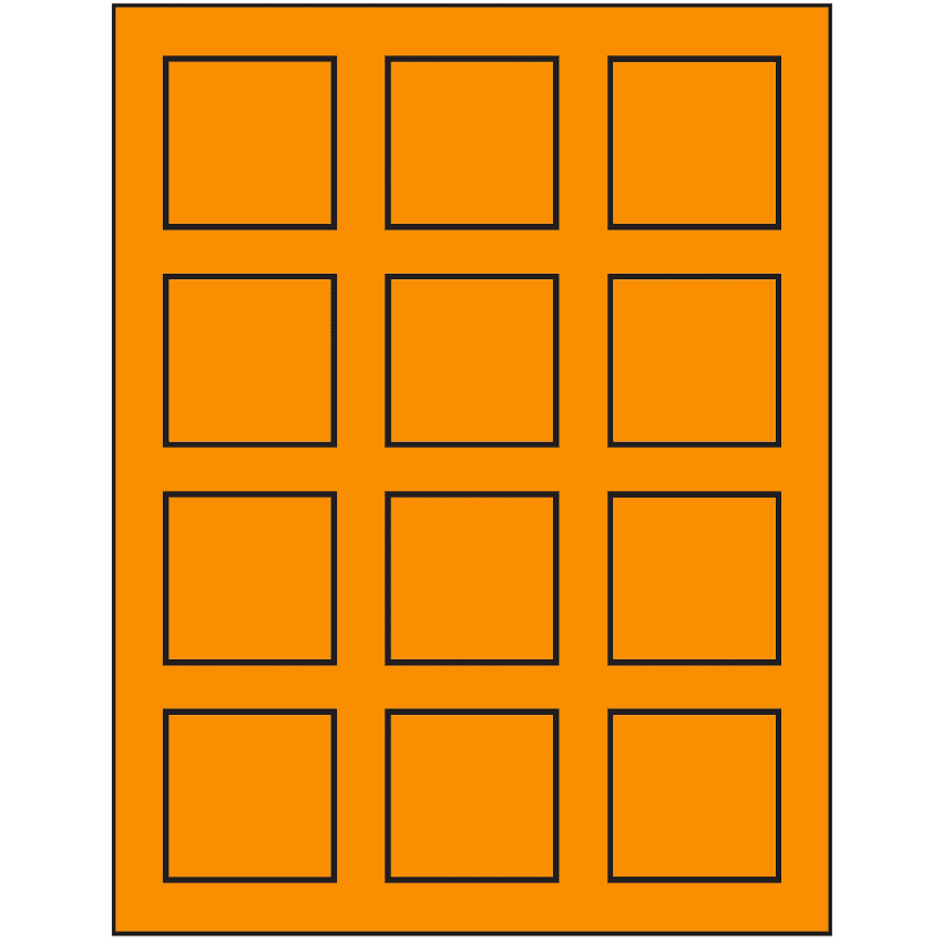 2" x 2" Fluorescent Orange Square Sheet Labels