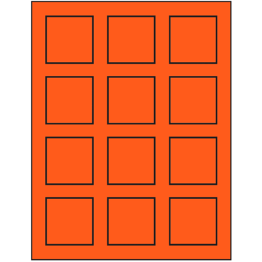 2" x 2" Fluorescent Red Square Sheet Labels