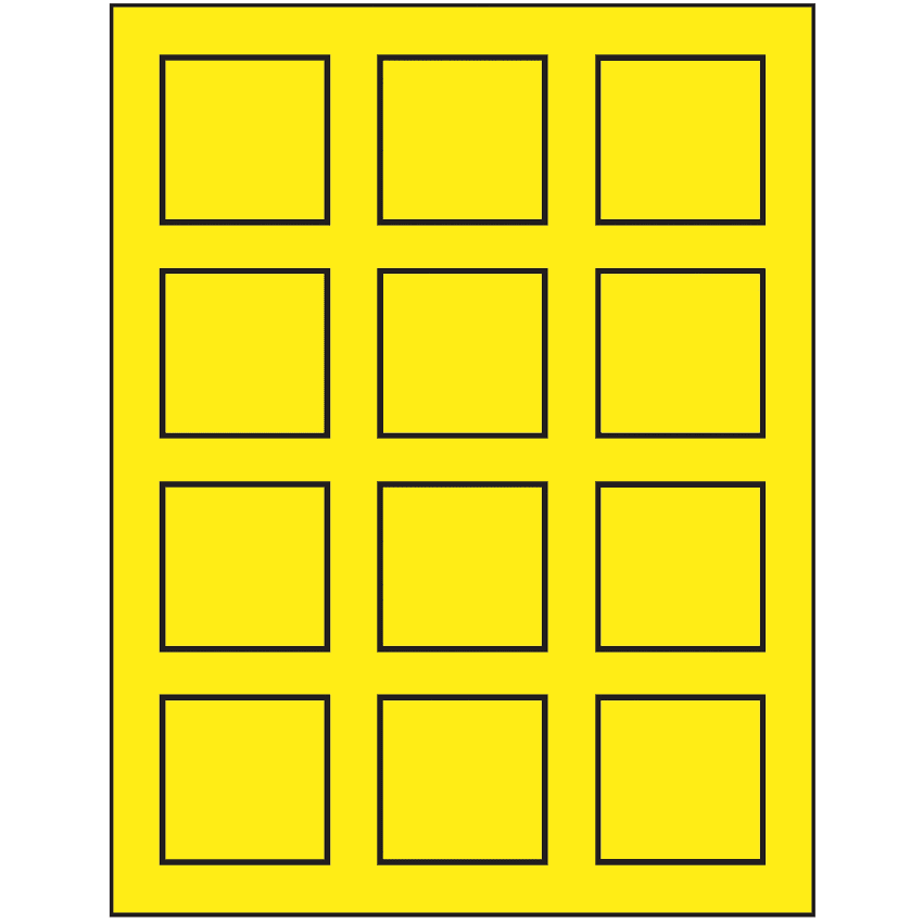 2" x 2" Fluorescent Yellow Square Sheet Labels