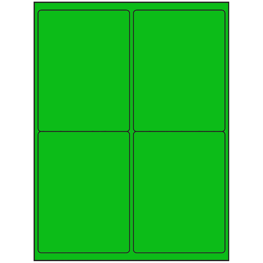 4" x 5" Fluorescent Green Rectangular Sheet Labels (4-UP)