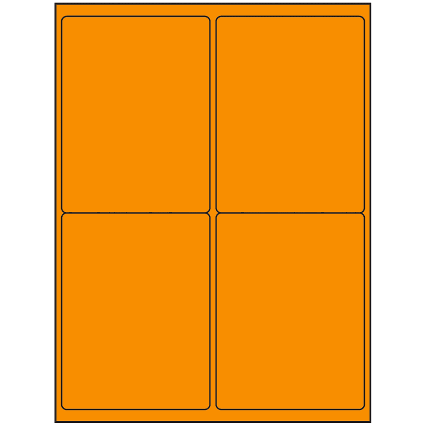 4" x 5" Fluorescent Orange Rectangular Sheet Labels (4-UP)