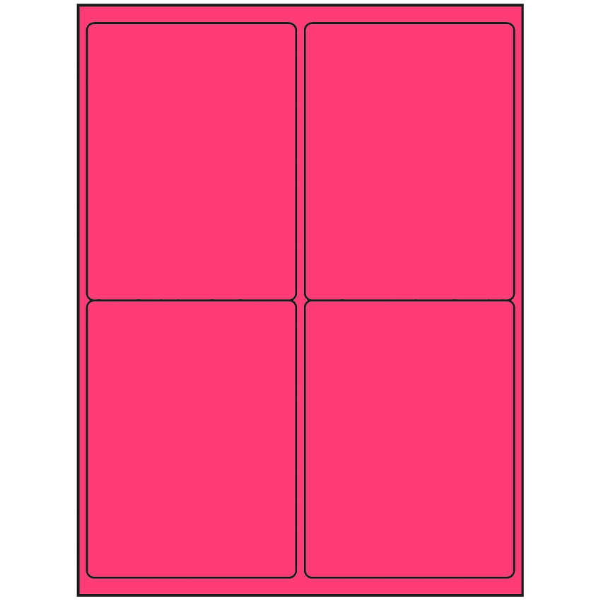 4" x 5" Fluorescent Pink Rectangular Sheet Labels (4-UP)