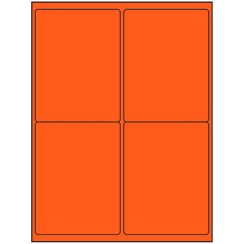 4" x 5" Fluorescent Red Rectangular Sheet Labels (4-UP)