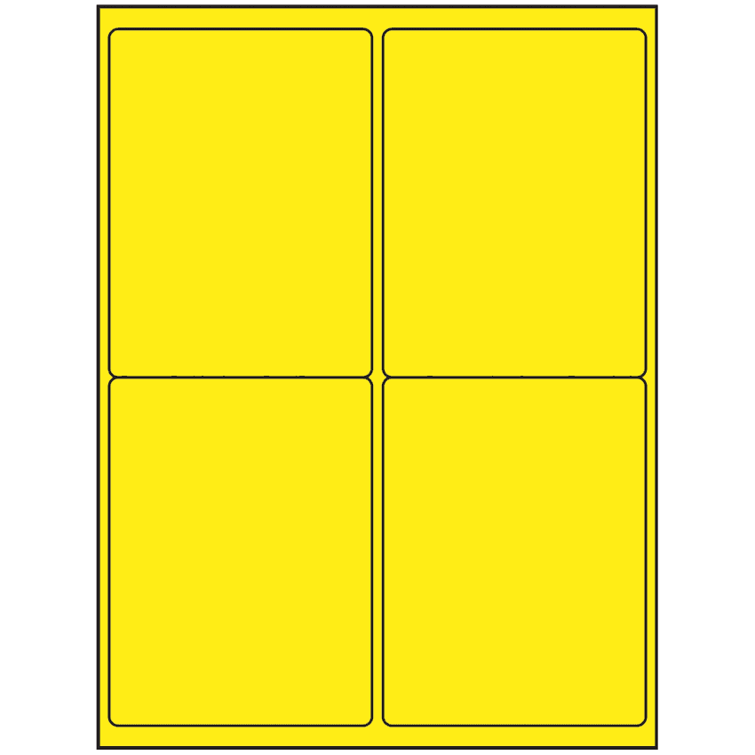 4" x 5" Fluorescent Yellow Rectangular Sheet Labels (4-UP)