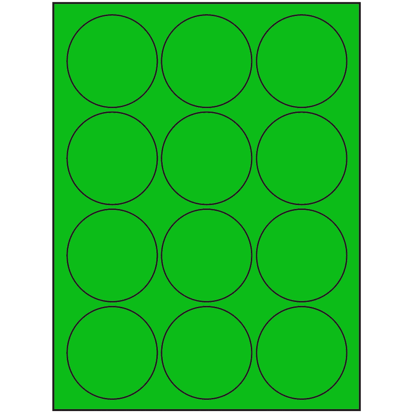 2.5" Fluorescent Green Circular Sheet Labels