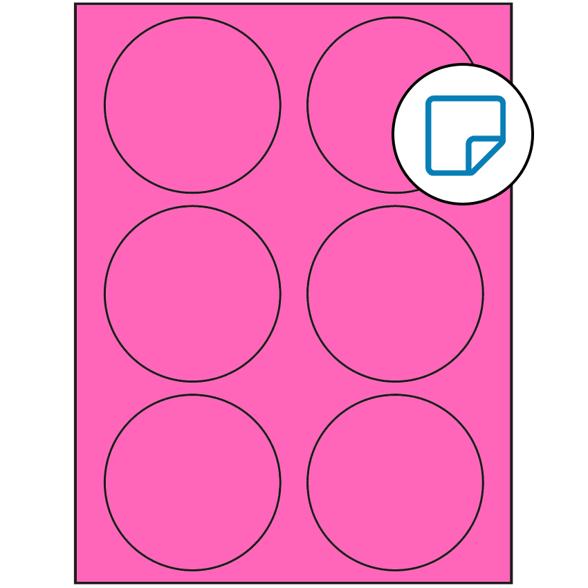 3.33" Fluorescent Pink Circular Sheet Labels - Removable Adhesive