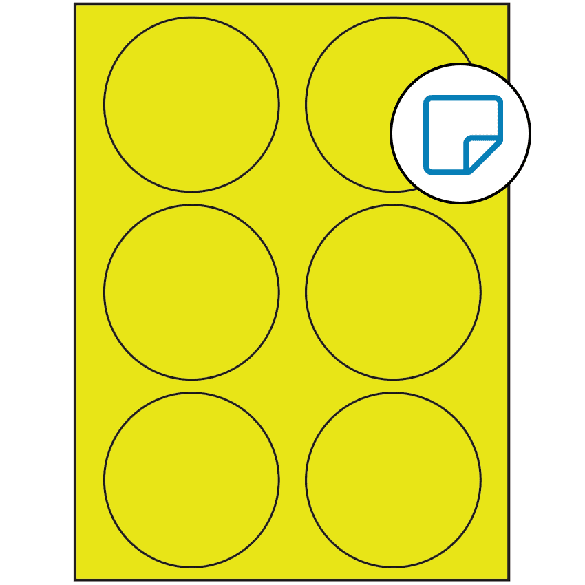 3.33" Fluorescent Yellow Circular Sheet Labels - Removable Adhesive