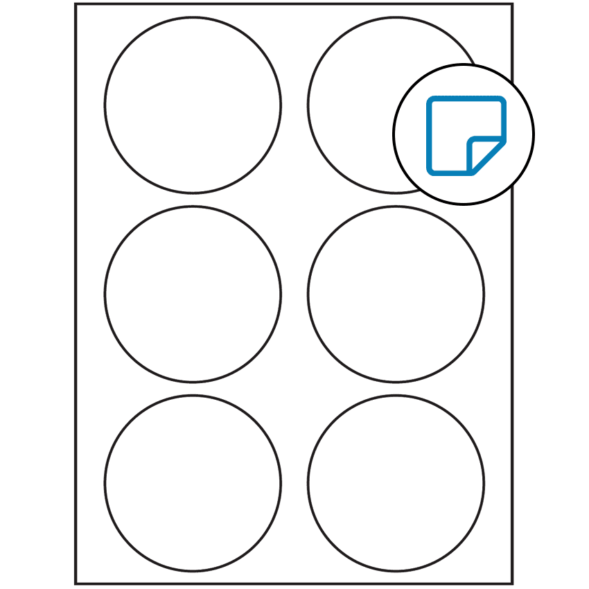 3.33" White Circular Sheet Labels - Removable Adhesive