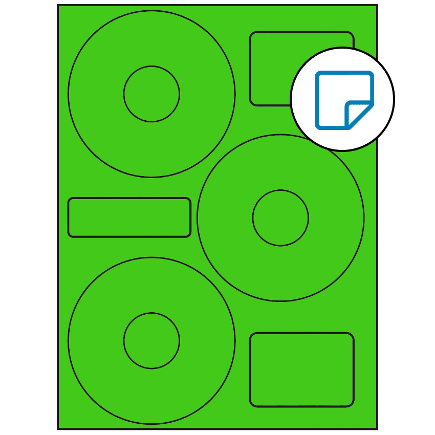 4.52" x 4.52" Fluorescent Green Sheet Labels - Removable Adhesive