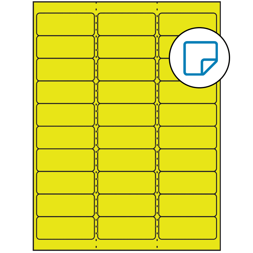 2.625" x 1" Fluorescent Yellow Rectangular Sheet Labels - Removable Adhesive