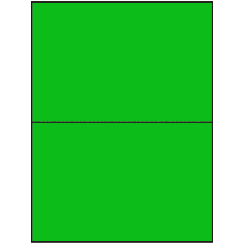 8.5" x 5.5" Fluorescent Green Rectangular Sheet Labels (2-UP)