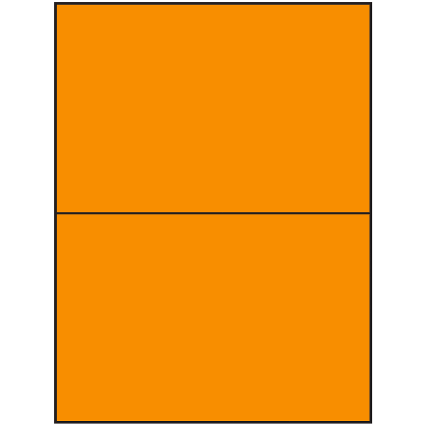 8.5" x 5.5" Fluorescent Orange Rectangular Sheet Labels (2-UP)