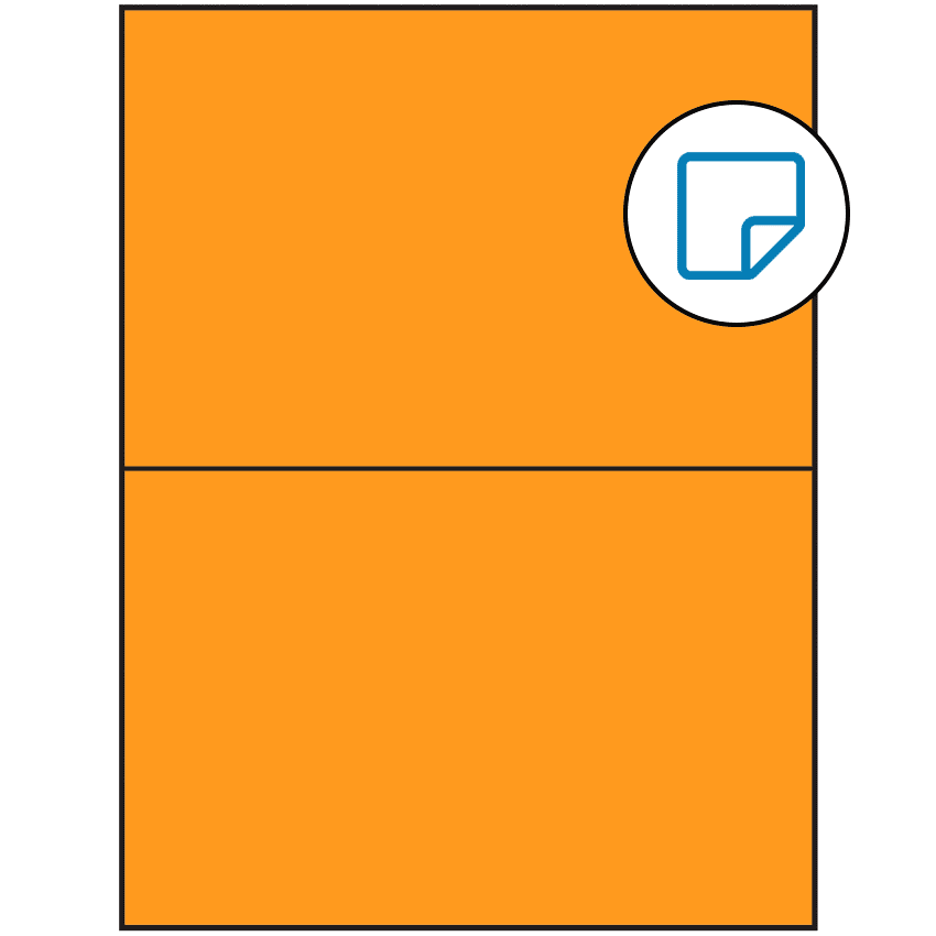 8.5" x 5.5" Fluorescent Orange Rectangular Sheet Labels (2-UP) - Removable Adhesive