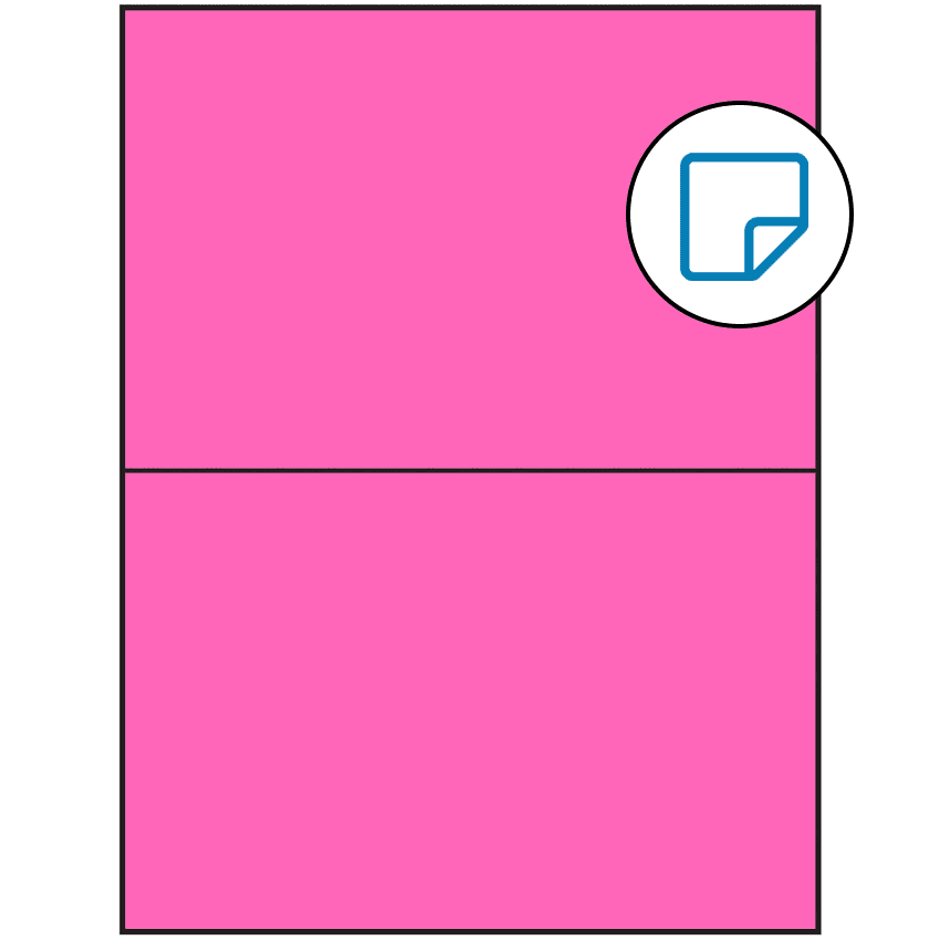 8.5" x 5.5" Fluorescent Pink Rectangular Sheet Labels (2-UP) - Removable Adhesive