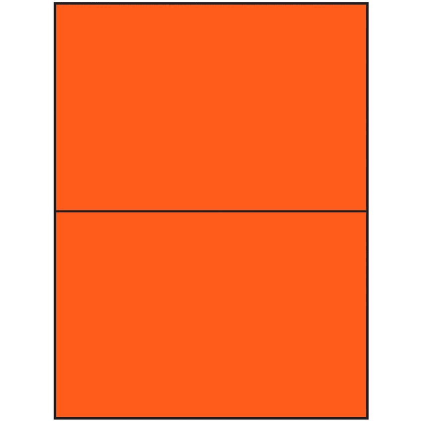 8.5" x 5.5" Fluorescent Red Rectangular Sheet Labels (2-UP)