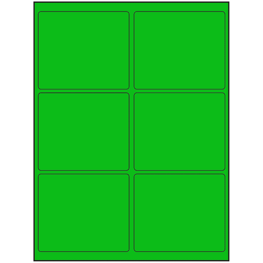 4" x 3.25" Fluorescent Green Rectangular Sheet Labels