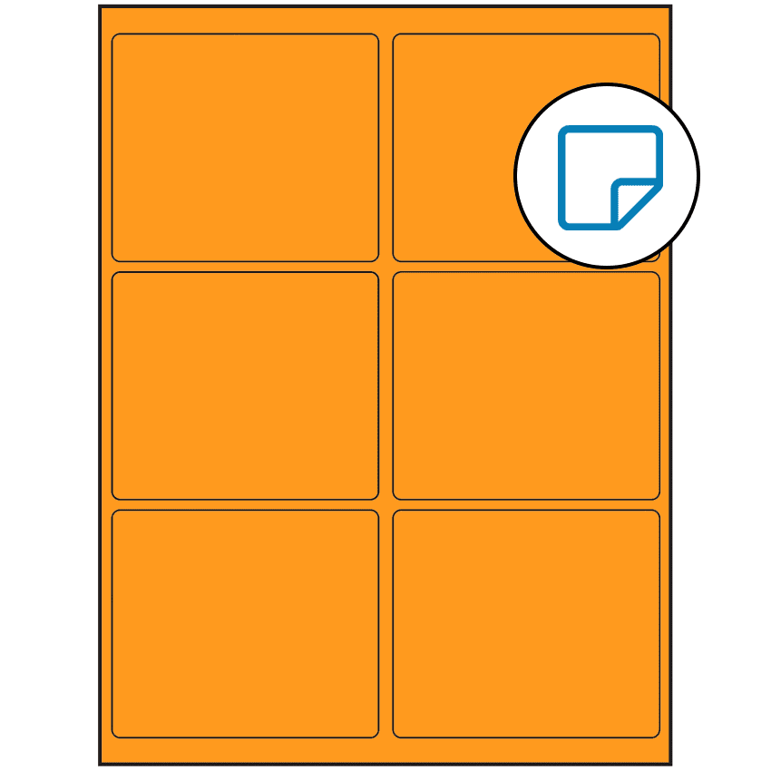 4" x 3.25" Fluorescent Orange Rectangular Sheet Labels - Removable Adhesive