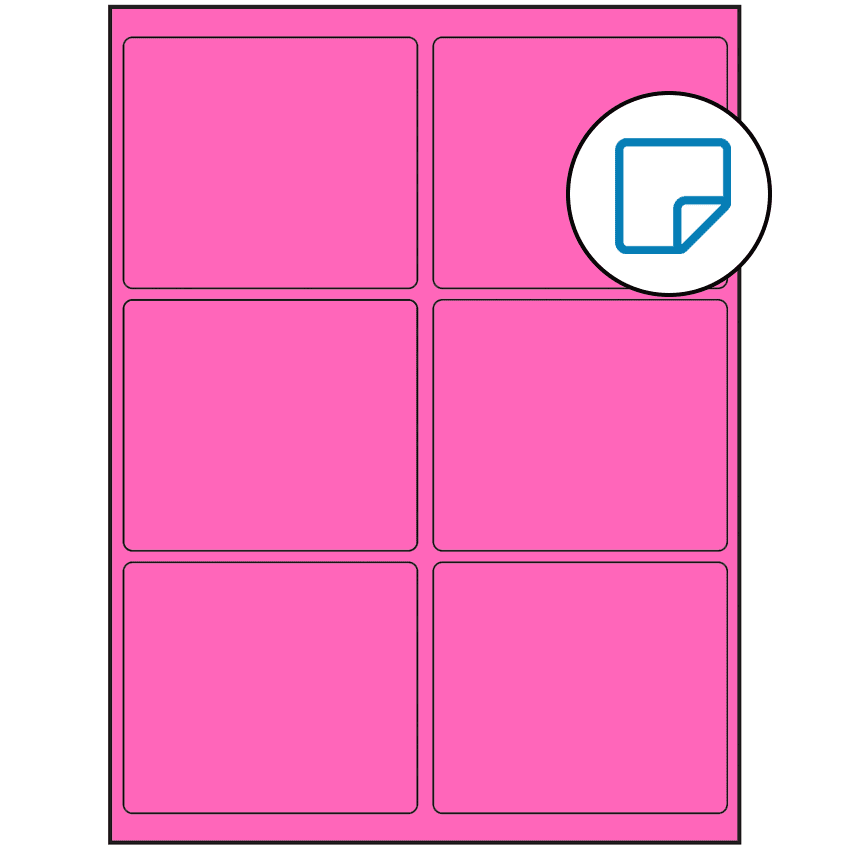 4" x 3.25" Fluorescent Pink Rectangular Sheet Labels - Removable Adhesive