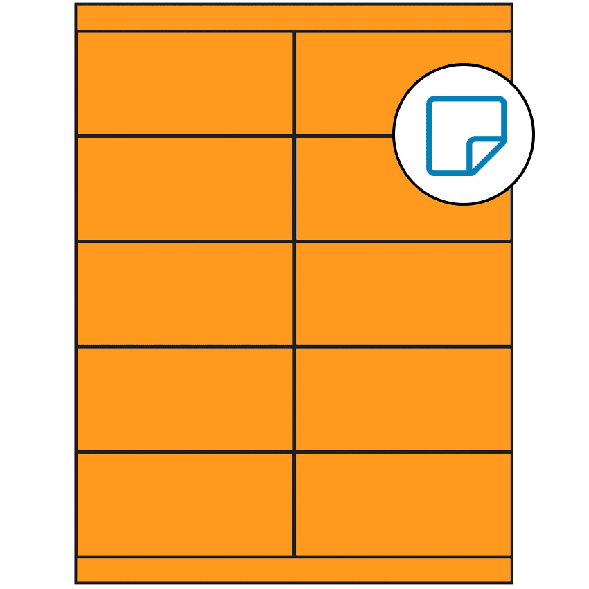 4.25" x 2" Fluorescent Orange Rectangular Sheet Labels - Removable Adhesive