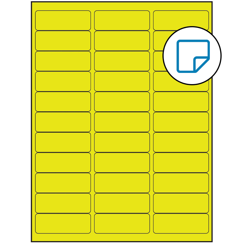 2.625" x 0.875" Fluorescent Yellow Rectangular Sheet Labels - Removable Adhesive