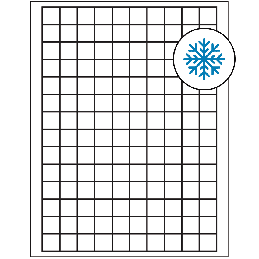 0.75" x 0.75" White Square Sheet Labels - Freezer Grade Adhesive